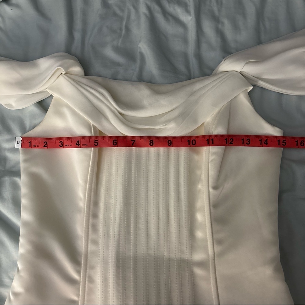Jessica McClintock Corset Wedding Ivory Gown Strapless Satin Sheer Cap Sleeve 4 - Picture 10 of 14